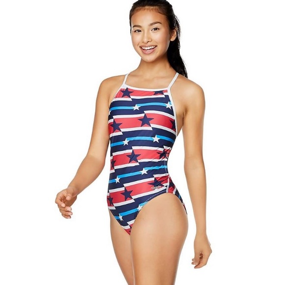 Speedo Red White and Blue Prolt Flyback One Piece Swimsuit Size 24 - Picture 3 of 14